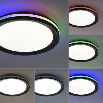 SellTec LED Deckenleuchte LED Deckenleuchte GANGES, 1xLED-Board/17W/2700-5000K, 1xLED-Board/3W/RGB, warmweiß bis tageslichtweiß, 40 cm rund schwarz RGB CCT Lichtwechsel