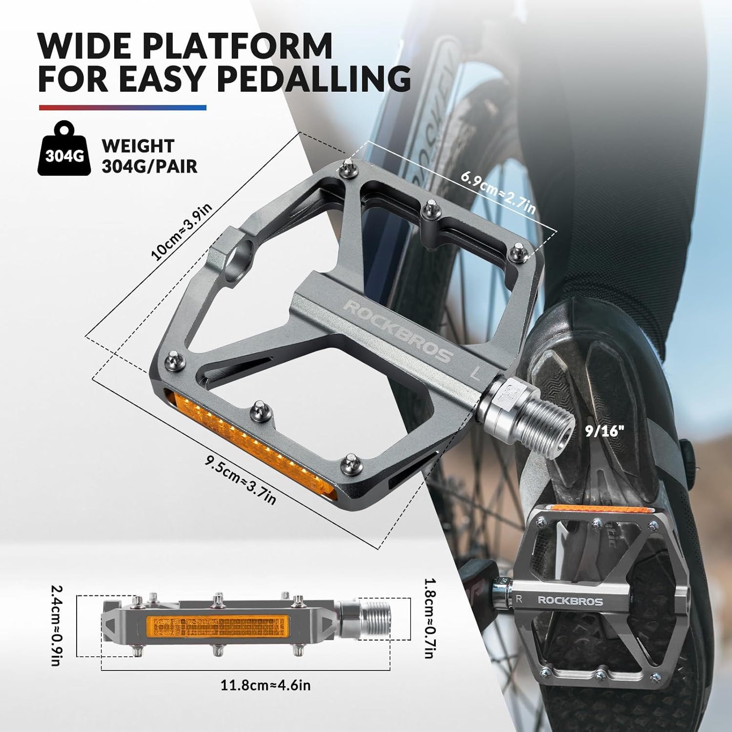 ROCKBROS Fahrradpedale Rutschfest ultraleicht Aluminium-Fahrradpedale 9/16 Zoll MTB&Rennrad