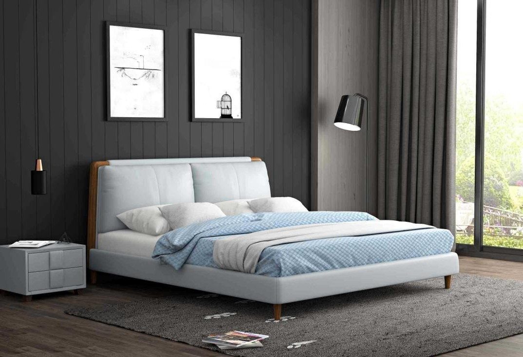 Xlmoebel Polsterbett Elegantes Doppelbett aus Leder mit weichem Textilpolster (Bett, 1-tlg., Bett), Hergestellt in Europa