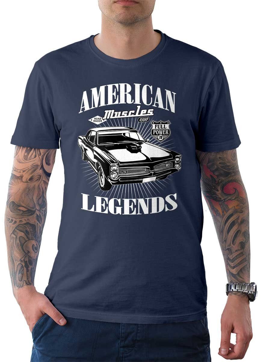 / T-Shirt Wheels American Rebel Motiv T-Shirt Legend Tee mit Auto On US-Car Herren Denim