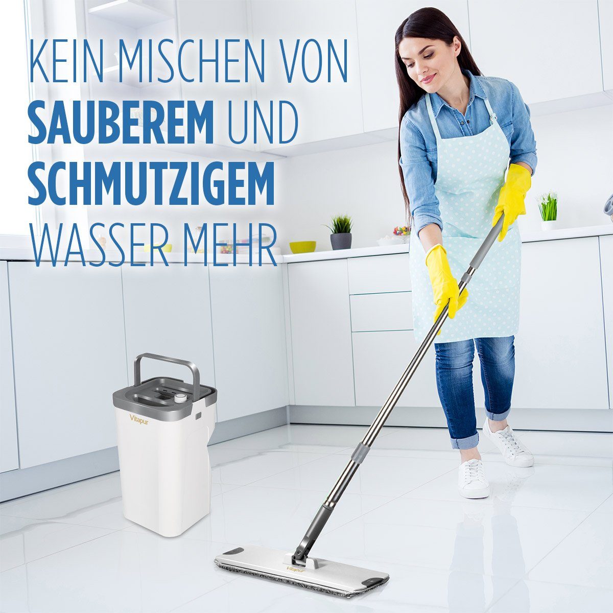 Vitapur Wischmopp 4-teiliges Bodenreinigungsset: Eimer, 360° drehbarer Bodenwischer