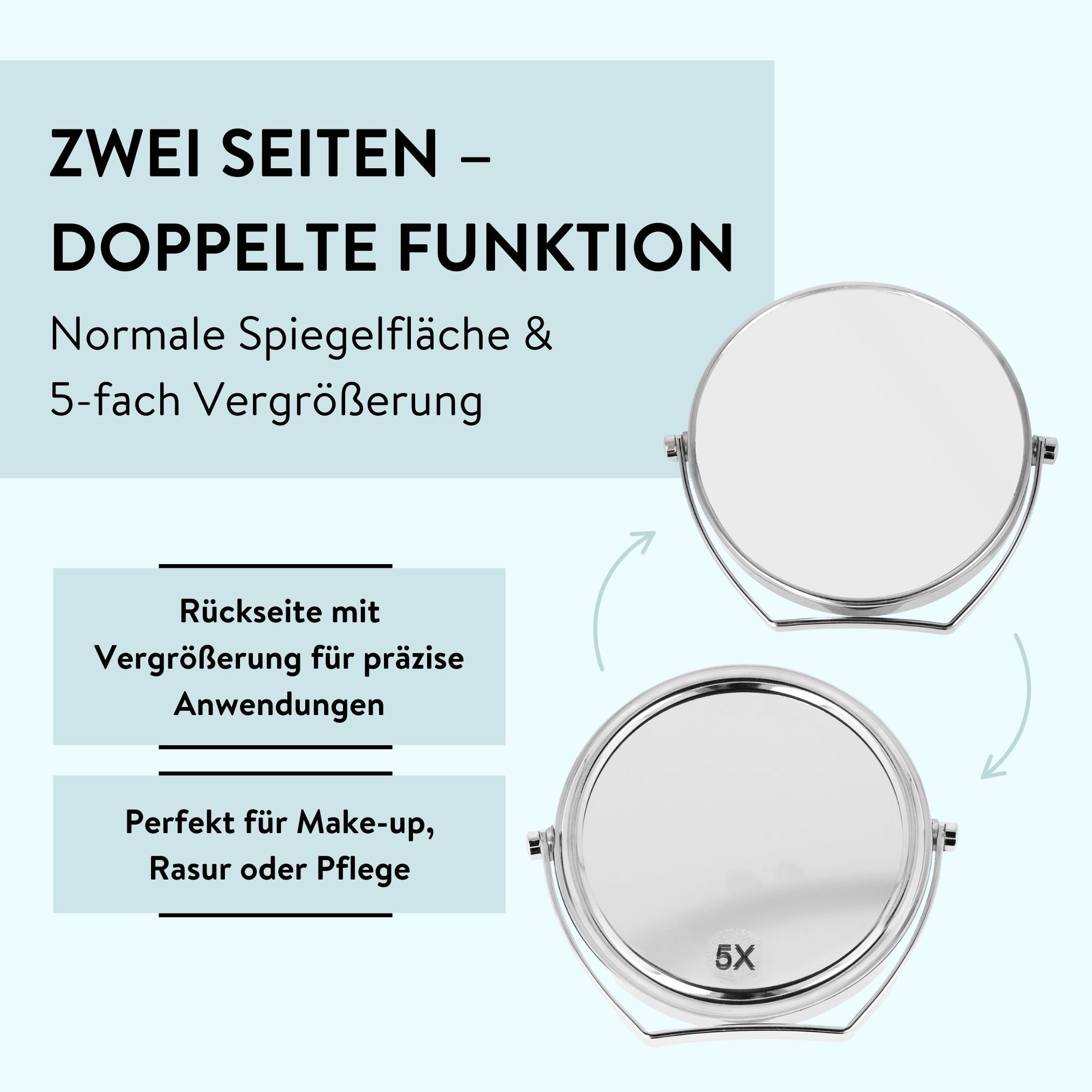 PARSA Beauty Standspiegel Essential Reise-Standspiegel, 5-fach Vergr??erung in Silber