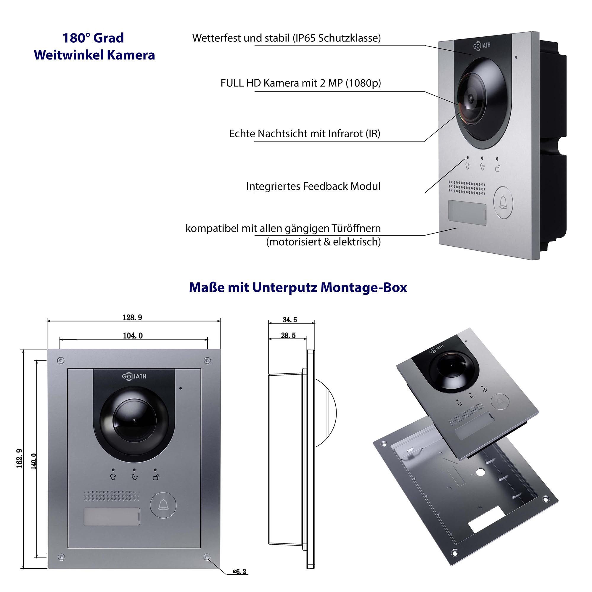 Goliath Intercom Video-Türsprechanlage Gegensprechanlage mit Kamera Goliath IP 2-Draht 2-Monitore 1-IP-Kamera (Privat oder Gewerblich)