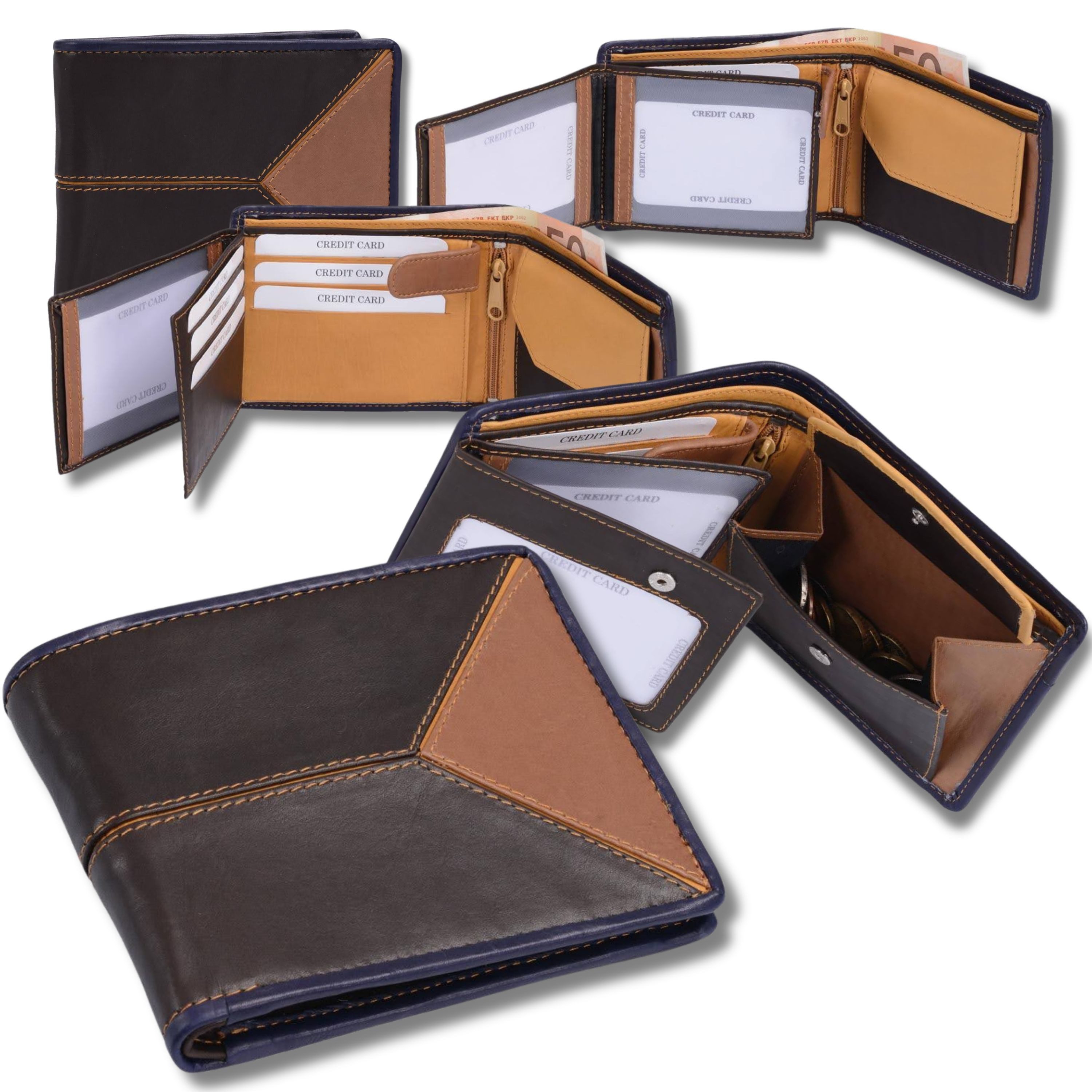 Geldbörse Herrenbörse Leder Querformat Braun Geldbörse 12×10×2 cm