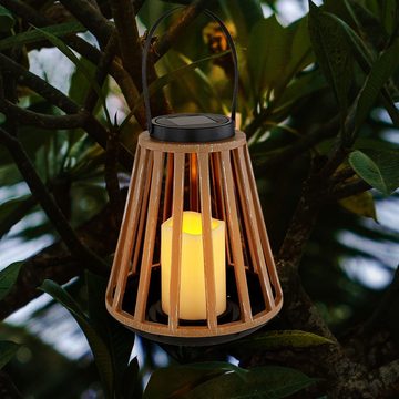 Globo LED Solarleuchte, Leuchtmittel inklusive, Warmweiß, Solarleuchte Außenleuchte LED Dekoration Holzoptik Laterne Steh- und
