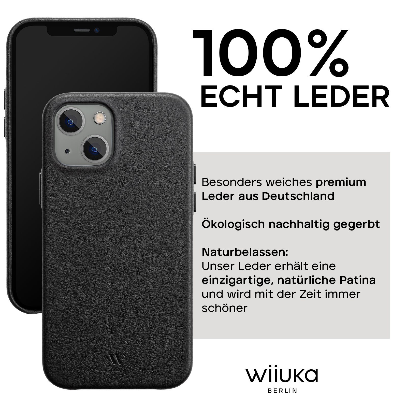 wiiuka Smartphone-Hülle skiin Handyhülle für iPhone 13 mini, Handgefertigt - Deutsches Leder, Premium Case