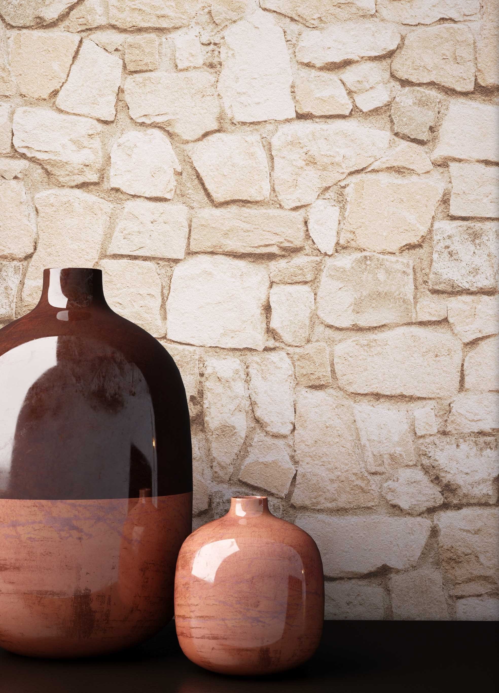 Newroom Vliestapete, Steintapete, Tapete, Grau, Steinoptik, Wohnzimmer, Zie günstig online kaufen