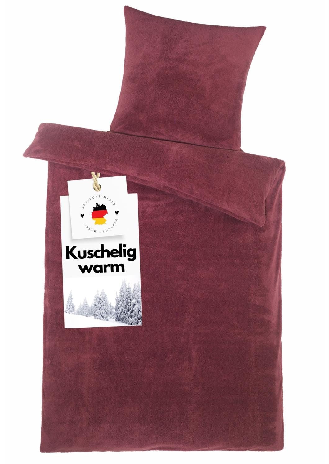 Carpe Sonno Bettwäsche 135x200 Teddy Plüsch Kuschel Bettwäsche Winter Fleece Warm Bettbezug, Microfaser-Fleece, 2 teilig, Extra weiche Winterbettwäsche Uni einfarbig Bordeaux Rot