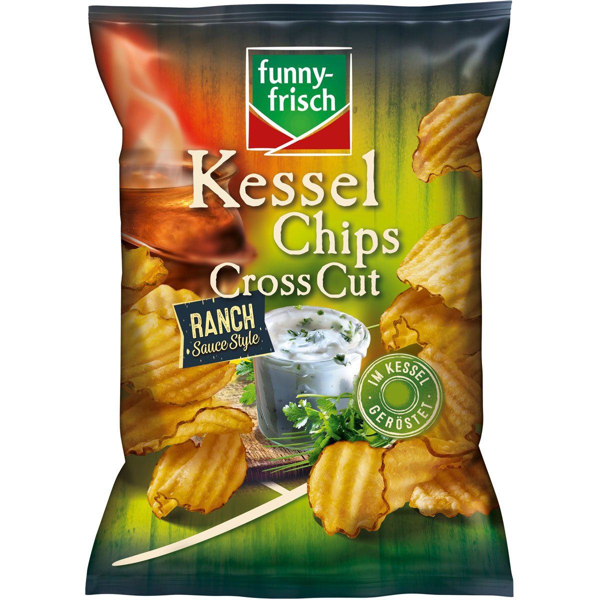 funny-frisch Knabberei, funny frisch Kessel Chips Cross Cut Ranch glutenfrei vegetarisch 120g