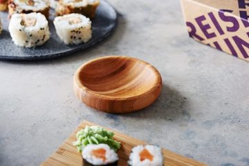 Reishunger Geschirr-Set Reishunger Sushi Servier Set (8-tlg), Bambus, Für zwei Personen - Pro Person ein Servierbrettchen, edle Essstäbchen, Sushi Saucenschale und Stäbchenbank