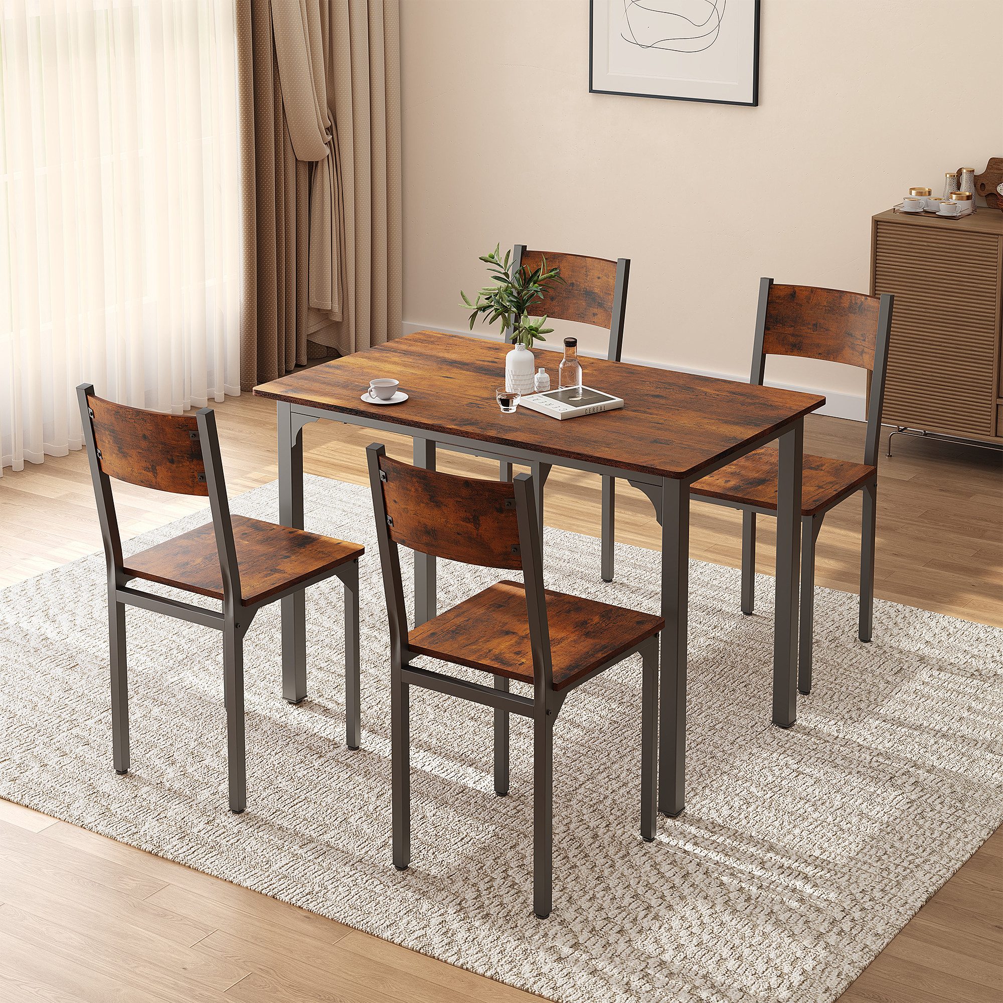 JOIVI Essgruppe 5-Teiliges Esstisch Set mit Stühle, (Metallgestell Sitzgrup günstig online kaufen