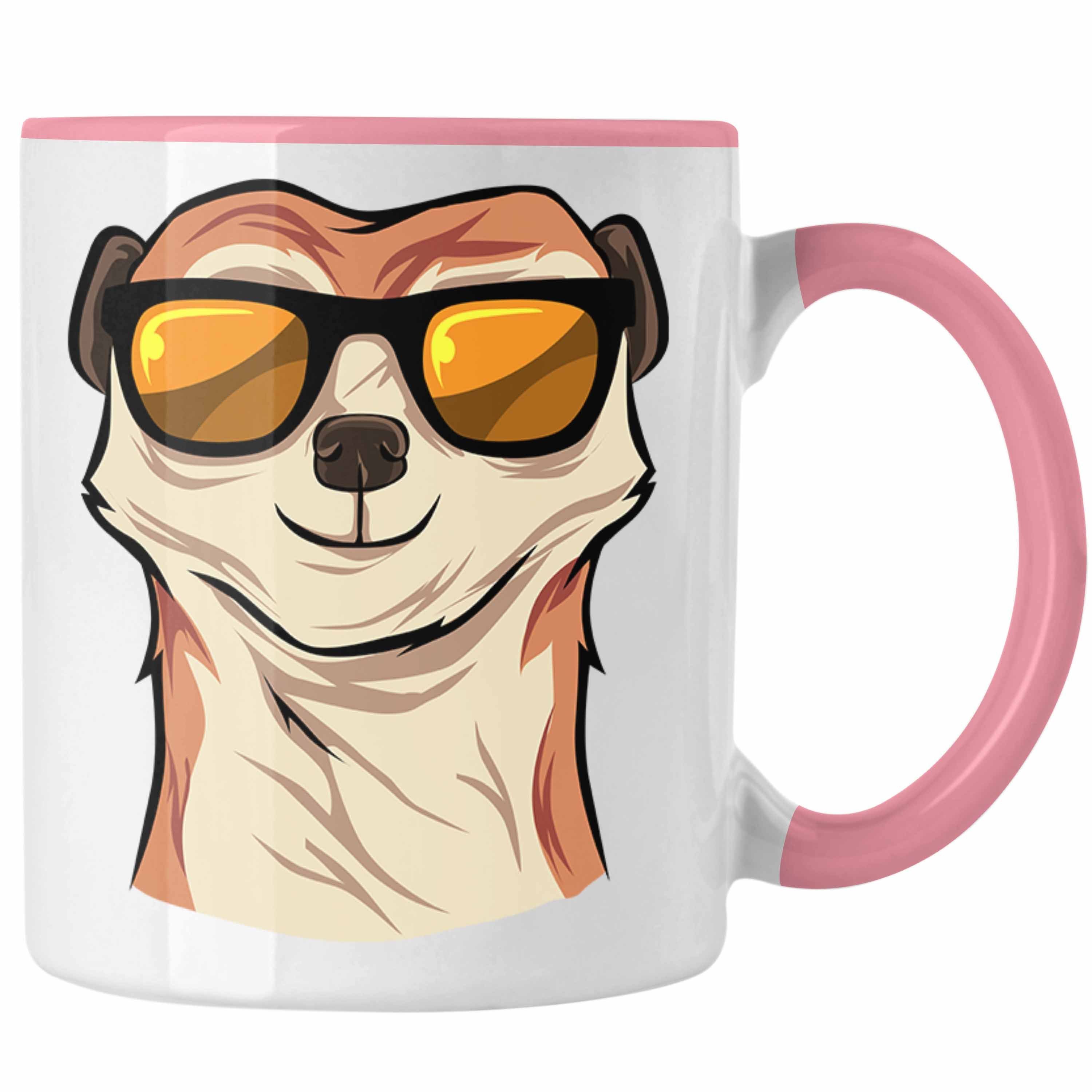 Tasse Tierliebhaber Rosa für Lustige Trendation Geschenk Tasse Erdmännchen Sonnenbrille