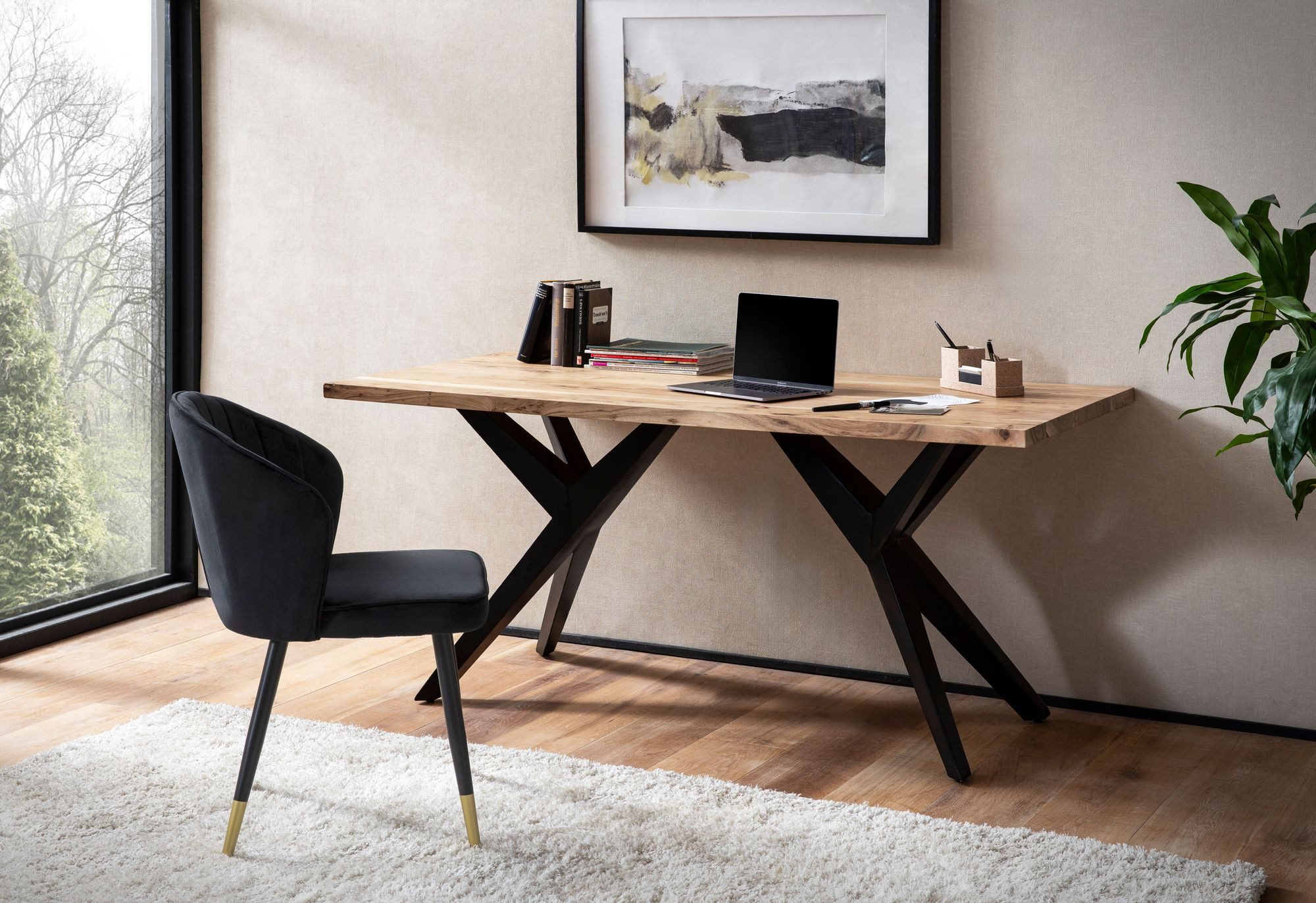 Wohnling Schreibtisch WL7.234 160 cm Akazie Massivholz Bürotisch Computertisch Groß (Bürotisch Modern, 160x80x76 cm Akazie Massivholz), Holztisch Industrial, Computertisch Home Office