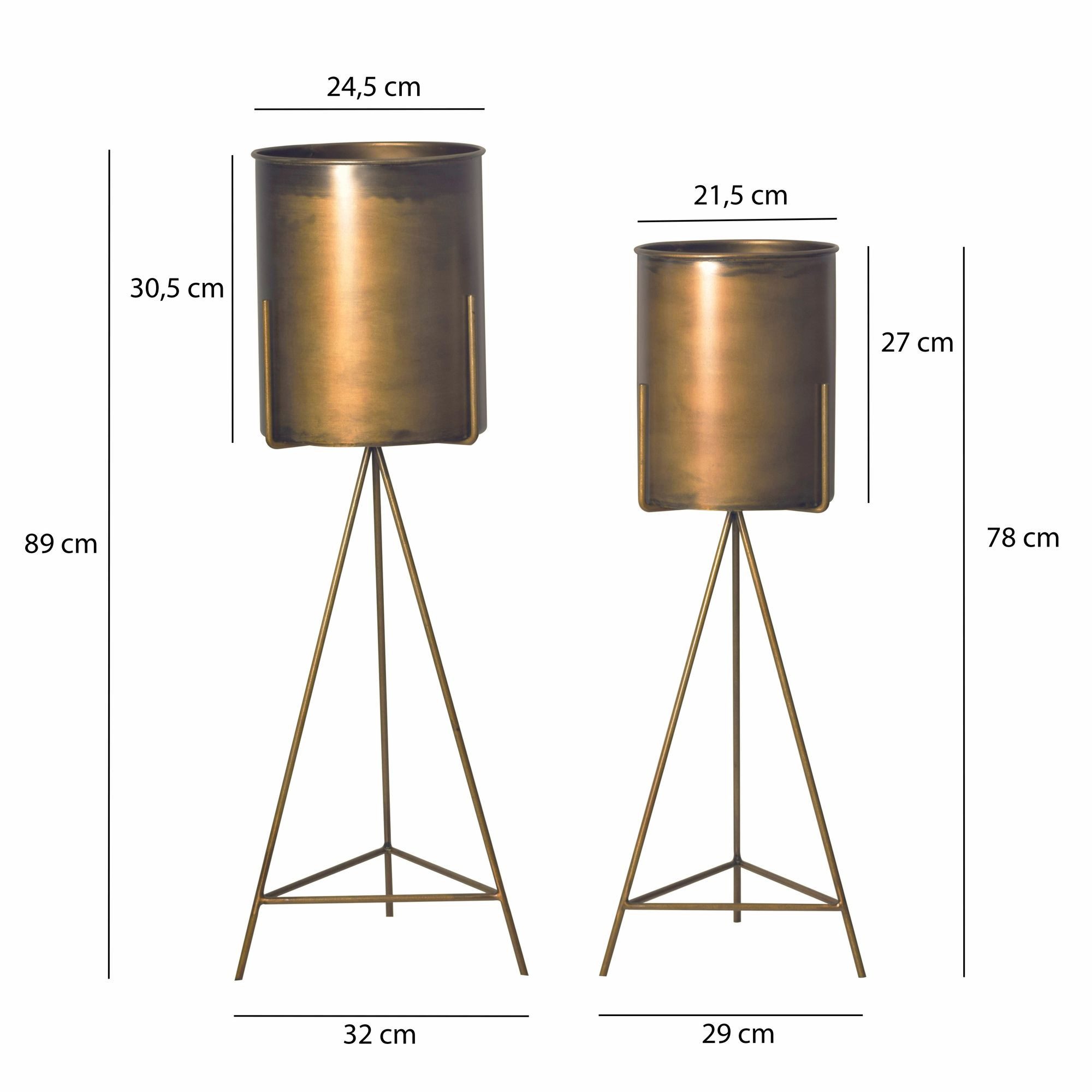 FINEBUY Übertopf FB108707 Blumentopf Pflanzenkübel 2er Set Metall Gold Rund Pflanzgefäß (Design Eisen-Pflanzenkübel Rund, Blumenkübel), 2er Set Metall Pflanzkübel Gold mit Gestell