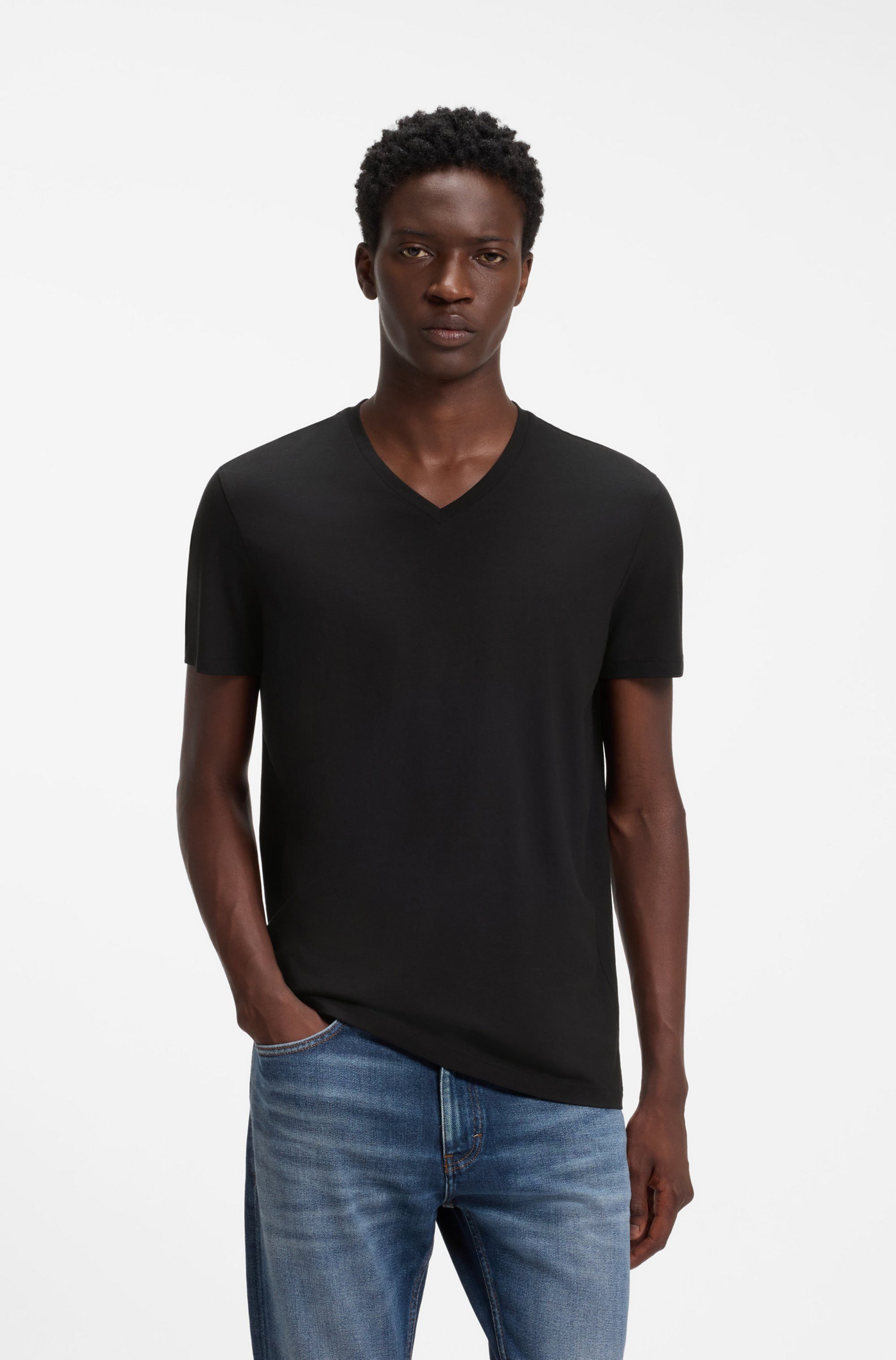 HUGO T-Shirt HUGO-V (Packung, 2er) V-Ausschnitt, Slim-Fit, HUGO Logo-Print