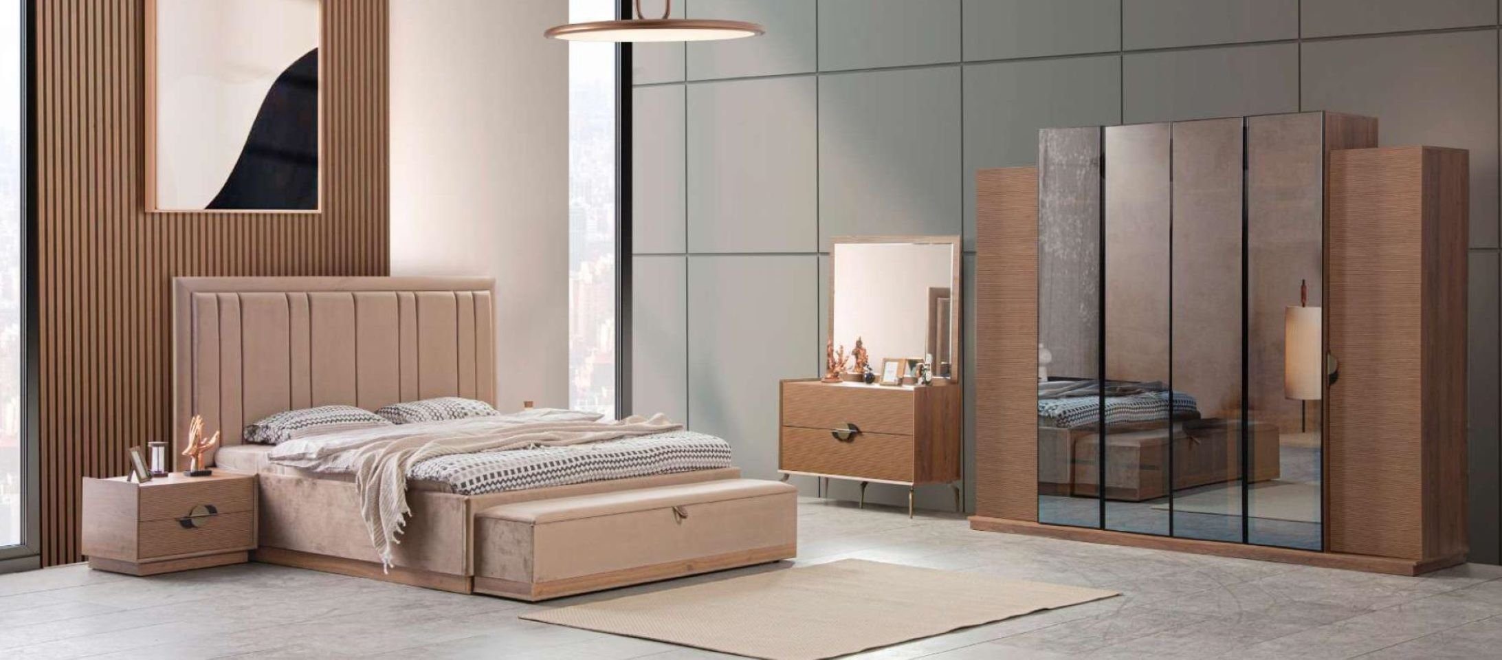 Bett Made 2x Neu, Luxury Kleiderschrank 5 Bett tlg. Möbel Nachttische Bank Nachttische Schlafzimmer (5-St., + Schminktisch), Modern 2x Europe Schlafzimmer-Set + + JVmoebel + Set + in