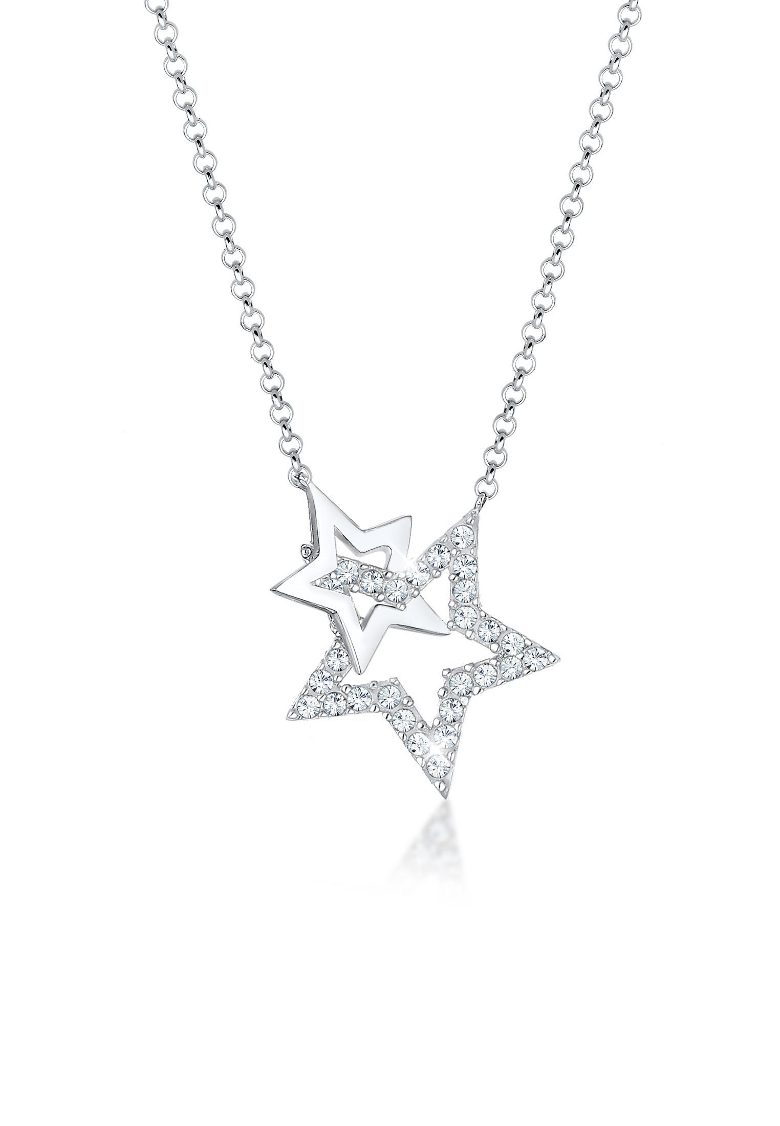 Collierkettchen Stern Weiß 925 Sterling Silber, mit Kristallen von Swarovski®