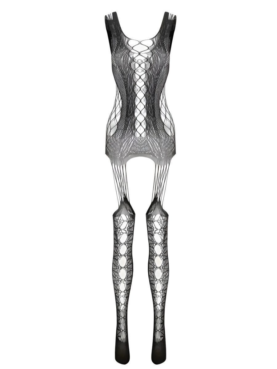 Elegant Passion Bodystocking-Ouvert Sexy Catsuit, Dessous Bodystrumpf mit offenem Schritt Reizwäsche aus Netz - Einheitsgröße, Schwarz – Bild 2 von 2
