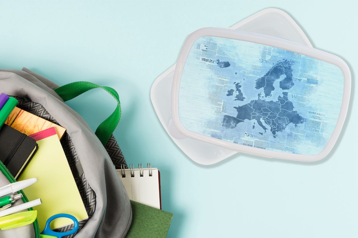 (2-tlg), und Jungs - weiß Europa Blau Kinder von Karte Erwachsene, Zeitung, Brotbox Brotdose, - Kunststoff, für Lunchbox Mädchen für und MuchoWow