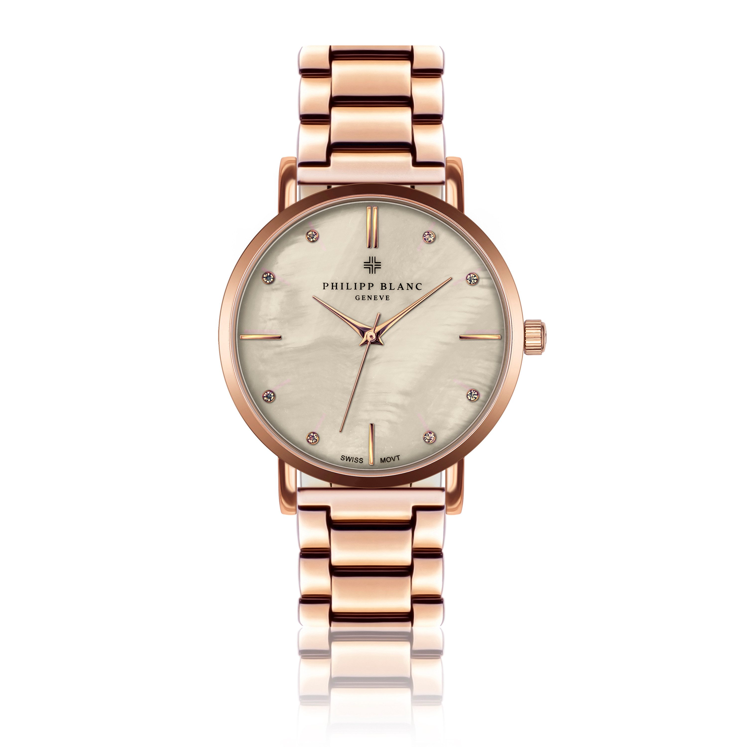 PHILIPP BLANC Quarzuhr PB6-B068R Lausanne, roségoldfarbenes Gliederarmband