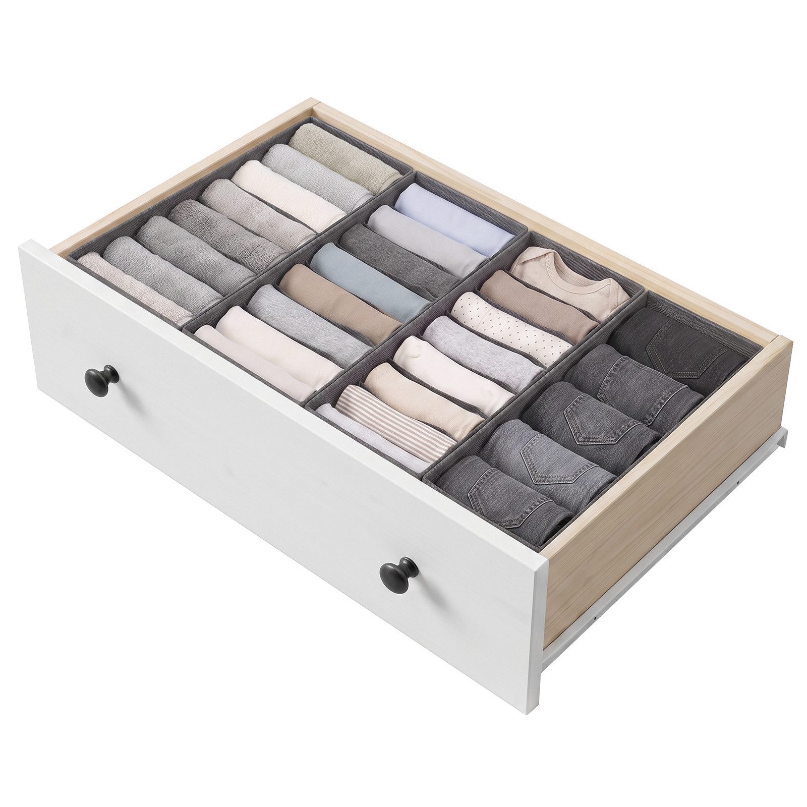 Sekey Aufbewahrungsbox Schubladen Organizer aus Vliesstoff – faltbare Aufbewahrungsboxen, 4er-Set, 3 × 15 × 41 × 11 cm + 1 × 17,5 × 41 × 11 cm für HEMNES 160 cm