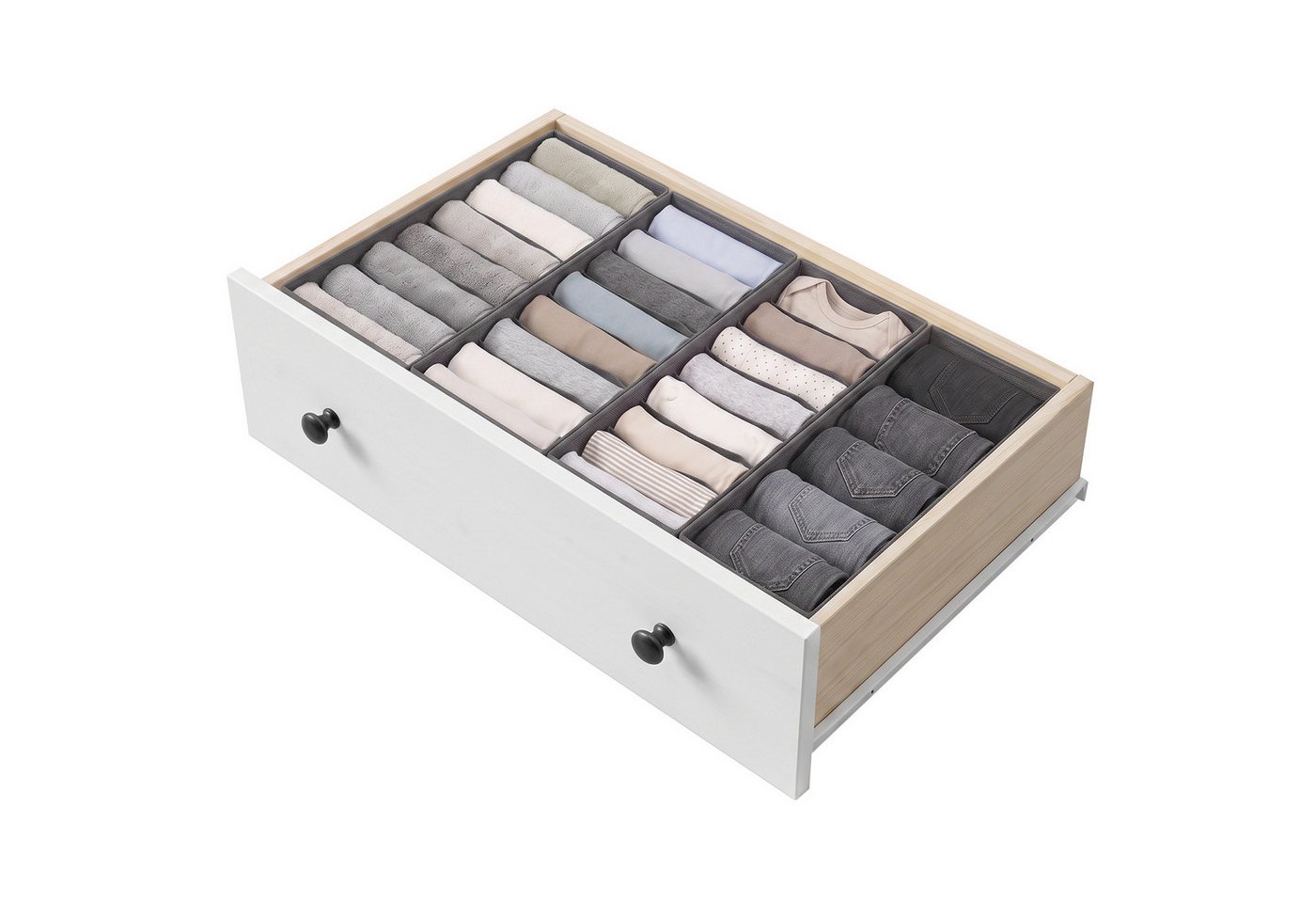 Sekey Aufbewahrungsbox Schubladen Organizer aus Vliesstoff – faltbare Aufbewahrungsboxen, 4er-Set, 3 × 15 × 41 × 11 cm + 1 × 17,5 × 41 × 11 cm für HEMNES 160 cm
