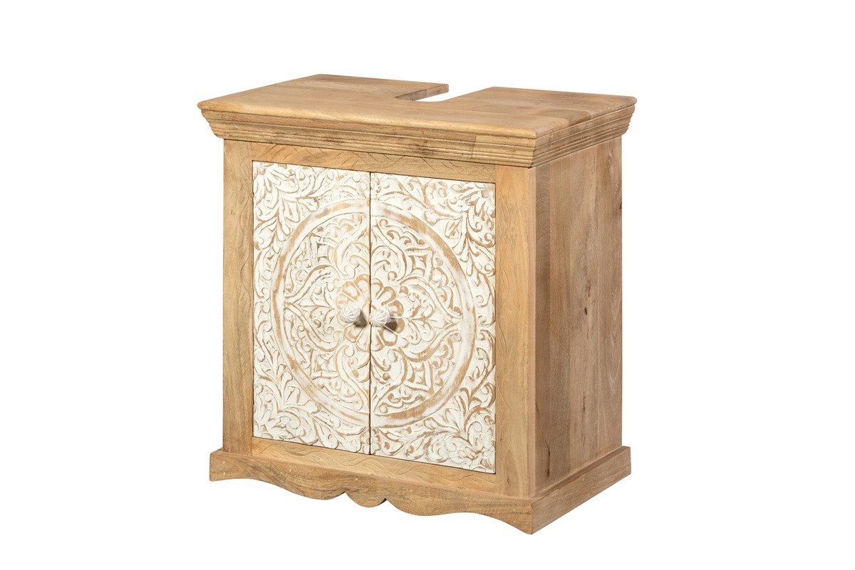Main Möbel Waschbeckenunterschrank Waschbeckenunterschrank 65x68cm 'Tibet' Mango natur & weiß antik