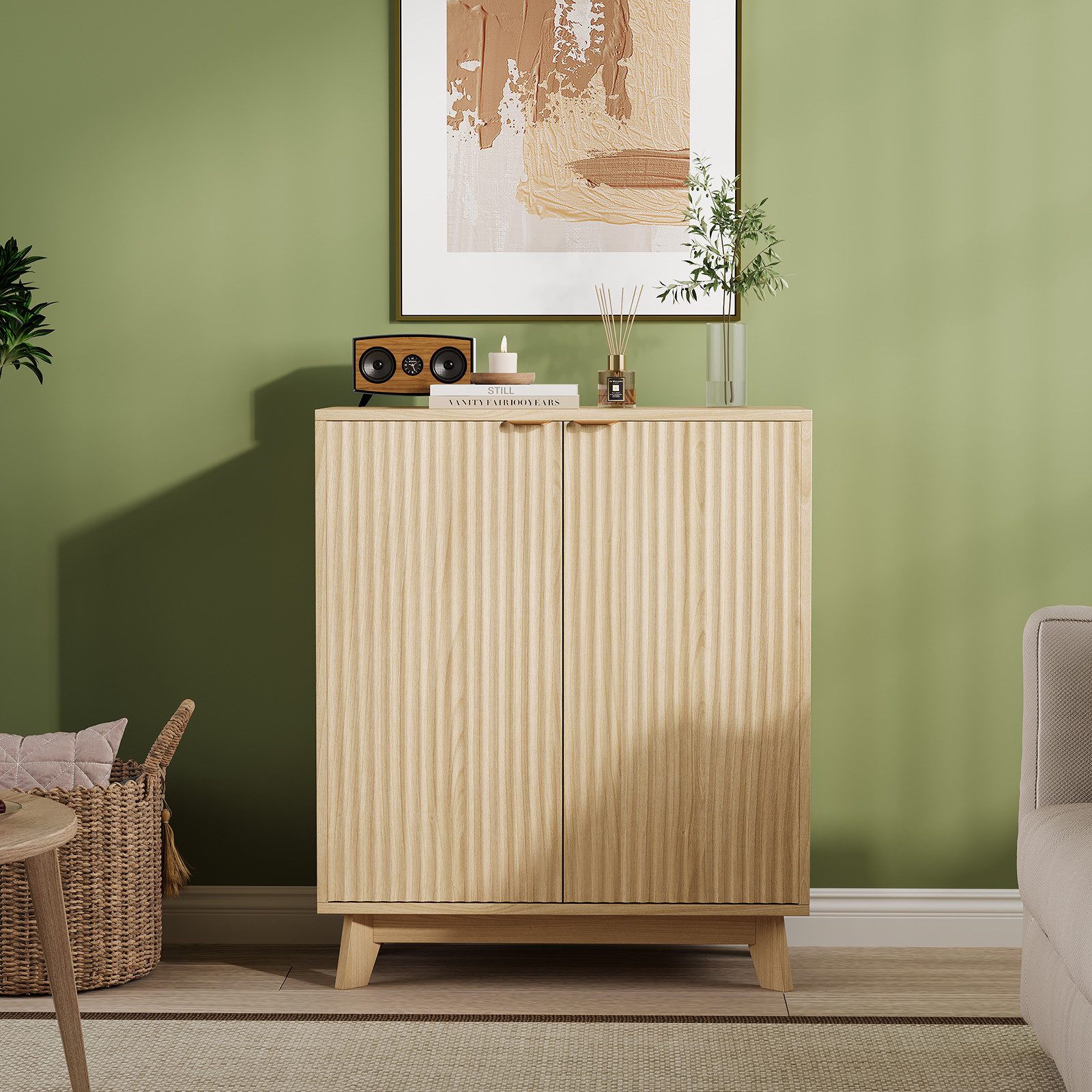 GarveeMore Sideboard (Verstellbaren Einlegeböden, 140 cm B x 39 cm T x 83 cm H), für Wohnzimmer, Esszimmer, Küche oder Eingangsbereich