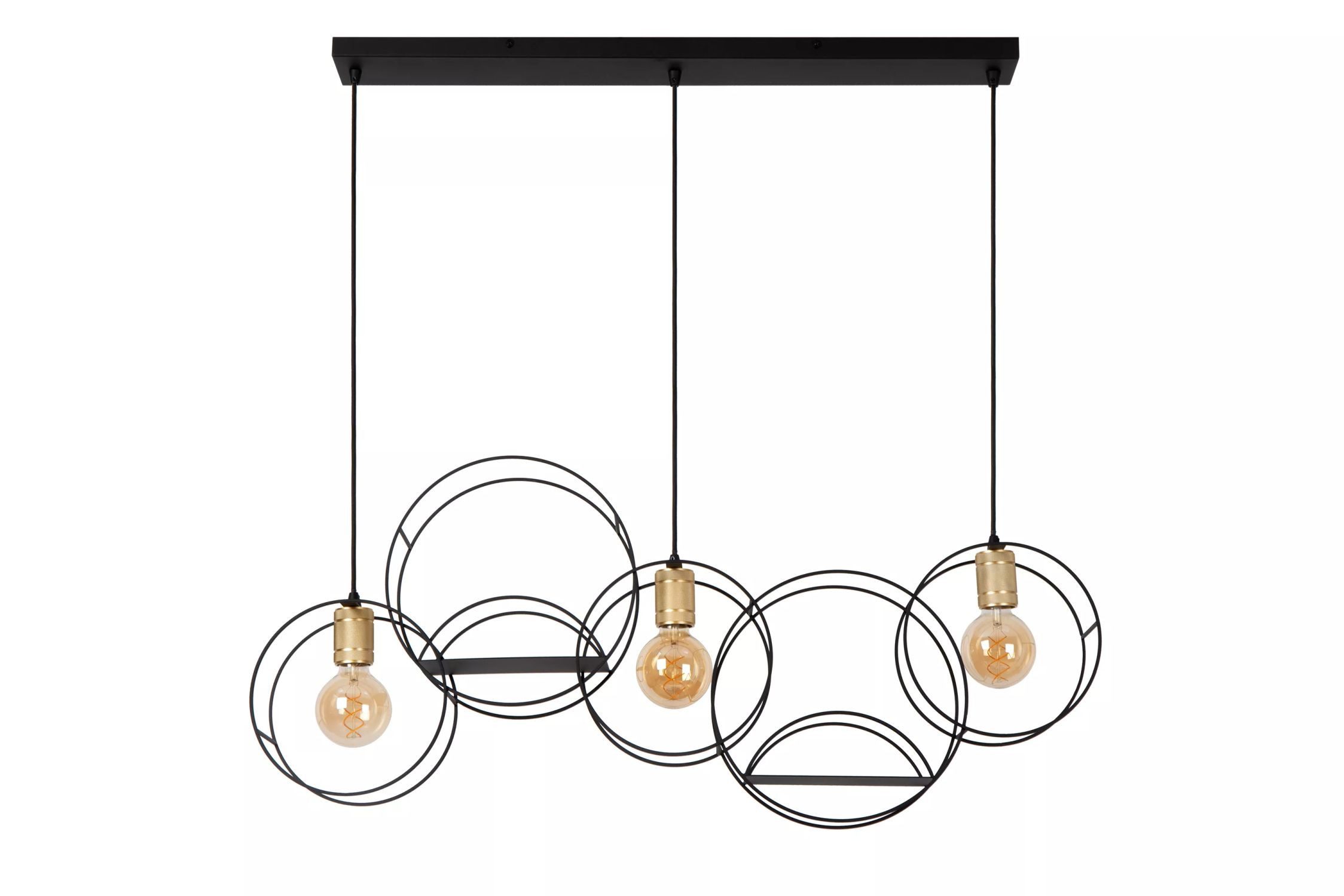 Licht-Erlebnisse Pendelleuchte PIRA, ohne Leuchtmittel, Metall E27 H: max. 160 cm Schwarz 3-flammig länglich Retro Design