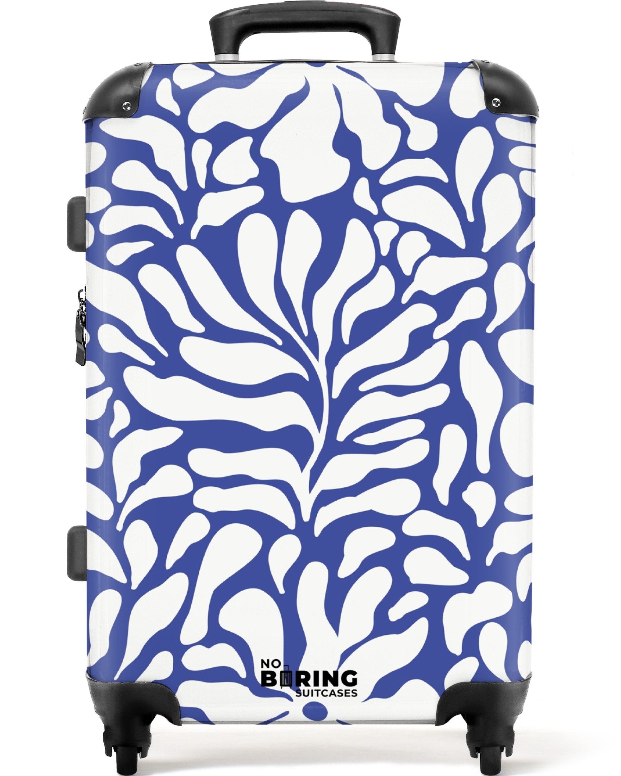 NoBoringSuitcases.com© Hartschalen-Trolley Blau mit weißen Blumen günstig online kaufen