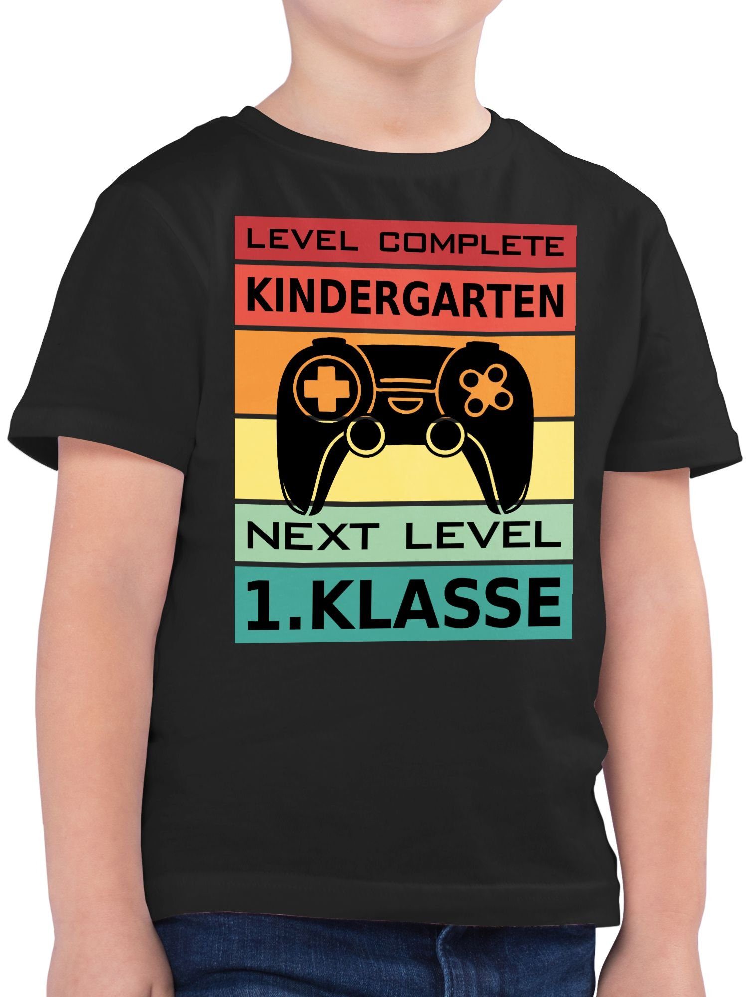 Shirtracer T-Shirt Level Complete Kindergarten - Next Level 1. Klasse Einschulung Junge Schulanfang Geschenke 01 Schwarz