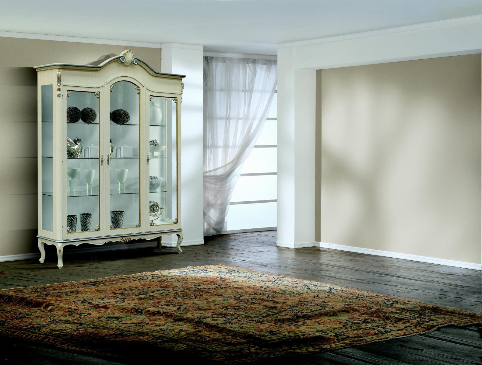 Vitrine Barock Schrank aus Italien - Weiße Holz Möbel für das Wohnzimmer