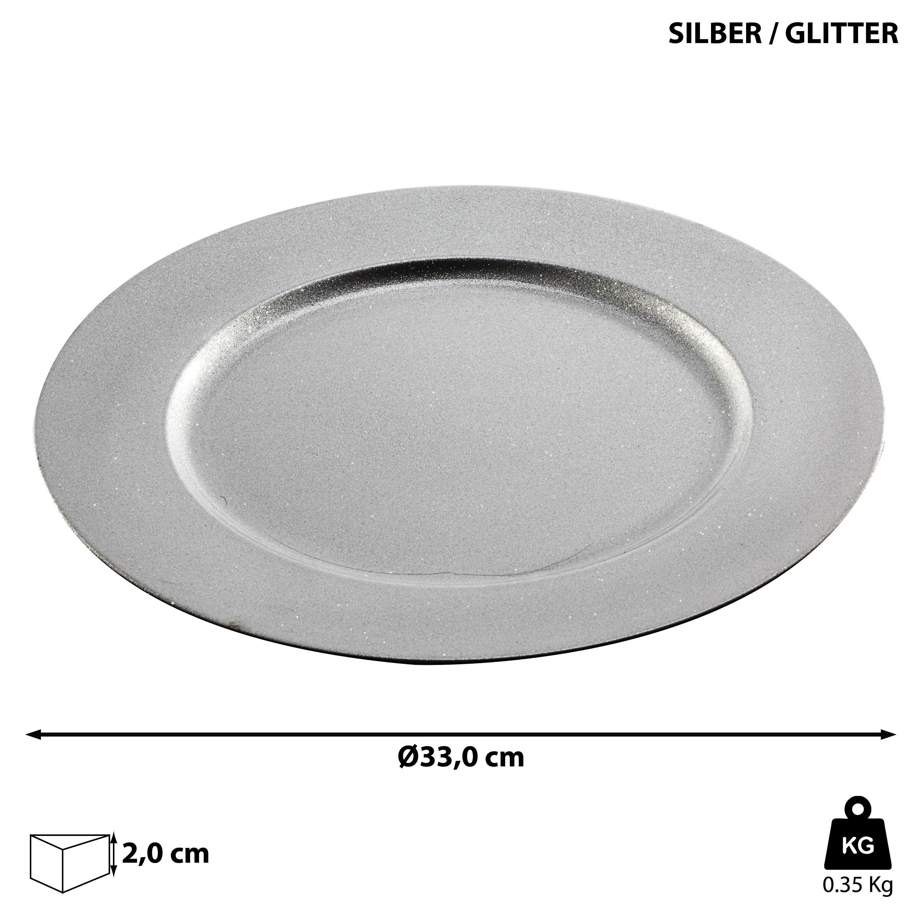 silber 'Glitter' CEPEWA Tablett PVC Glitzer 33cm Kerzen Ø Dekoteller Dekoteller 33cm 1x Teller Platzteller silber