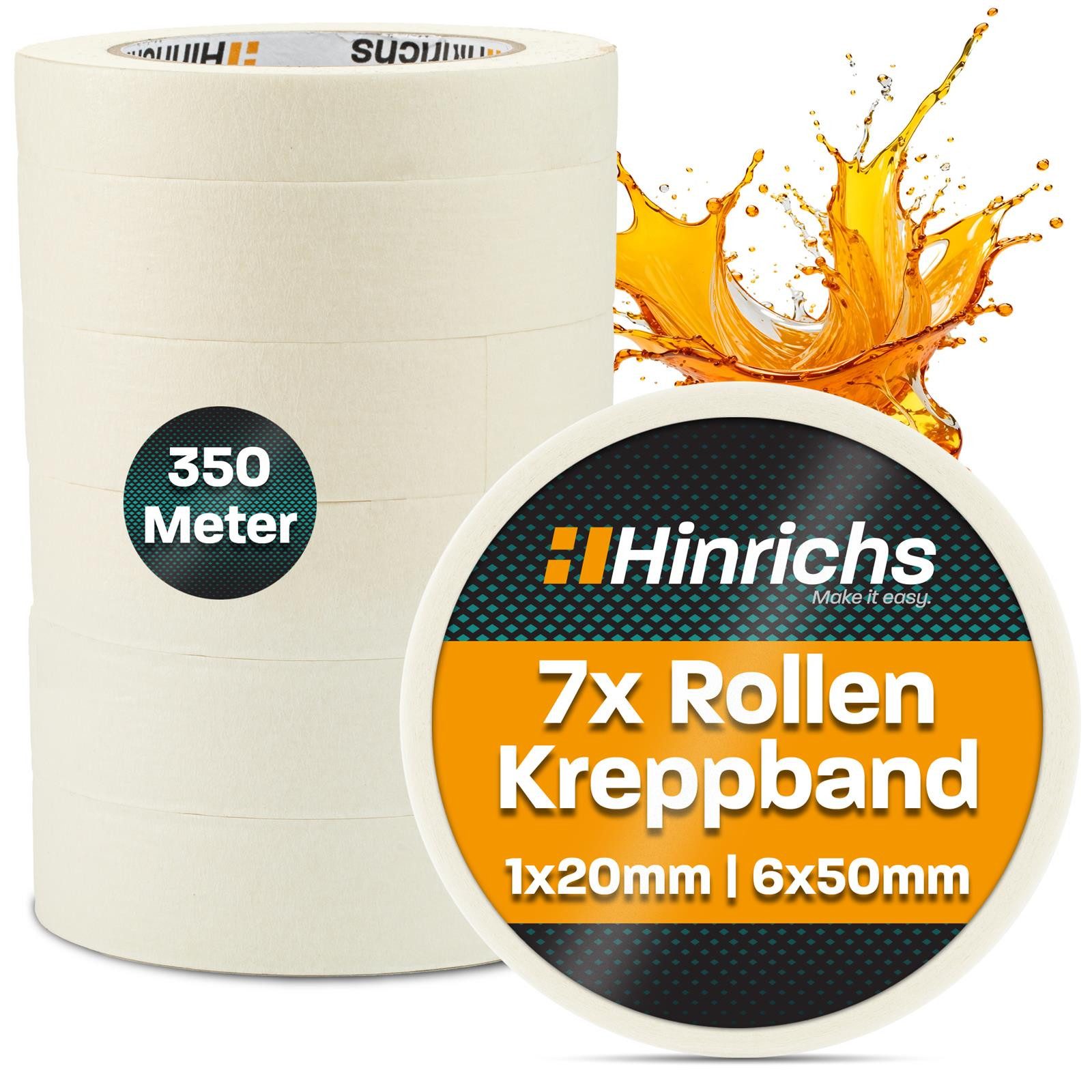 Hinrichs Klebeband Hinrichs 7 x Kreppband - 6 Rollen 50 m x 30 mm + 1 Rolle 50 m x 19 mm