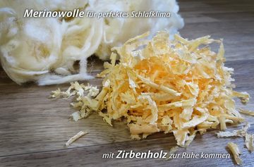 Naturhaarkissen Kissen Zirbe, franknatur, Füllung: 100% Schurwolle kbT, Bezug: 100% Baumwolle kbA, Kopfkissen mit Bio-Schurwolle und Zirbenholz