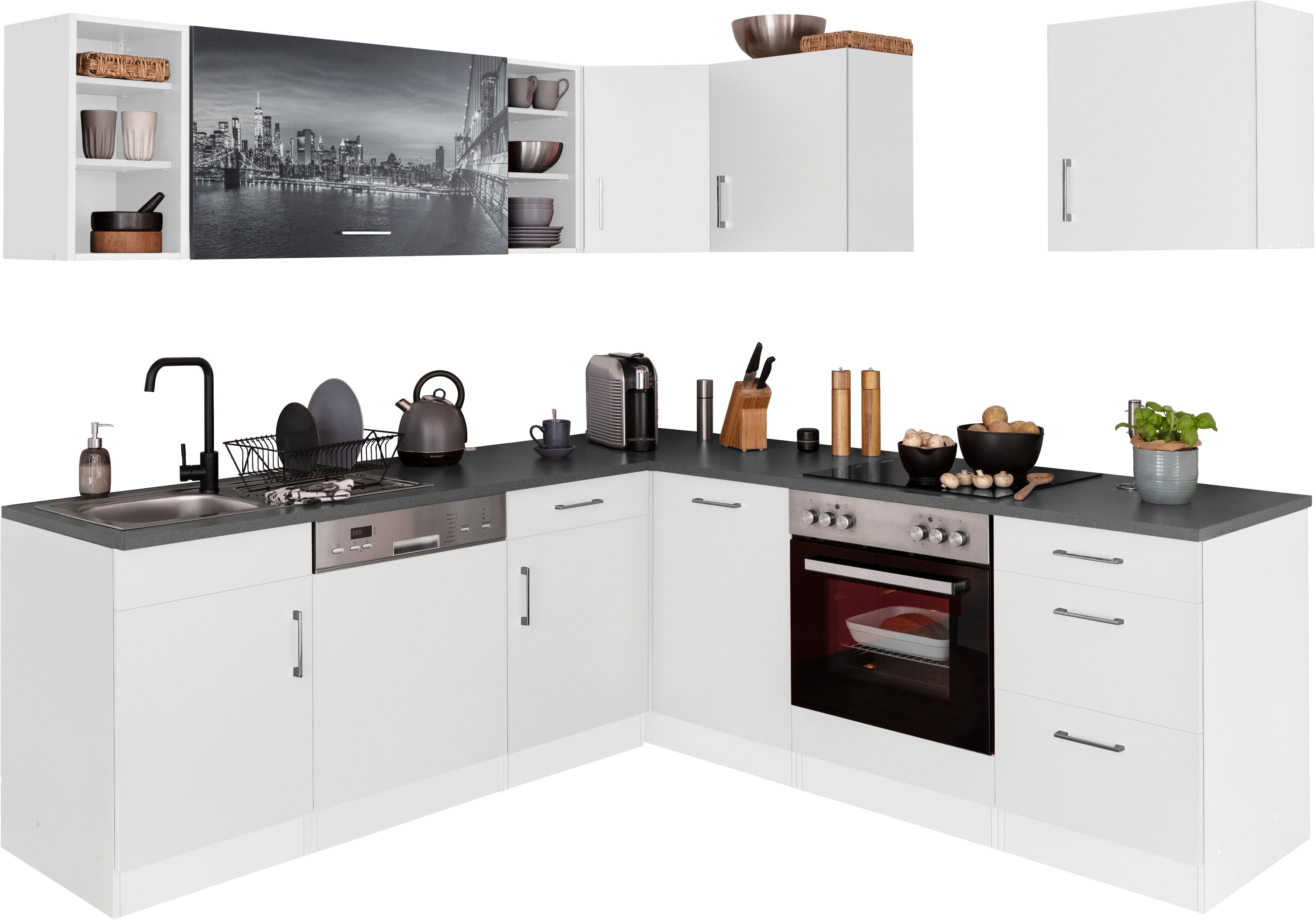 KOCHSTATION Küchenzeile KS-Paris â€“ Küchen mit einzigartigen Fotomotiven auf den Fronten, Stellbreite 220/220 cm, wahlweise mit E-Geräten, mit Motivdruck