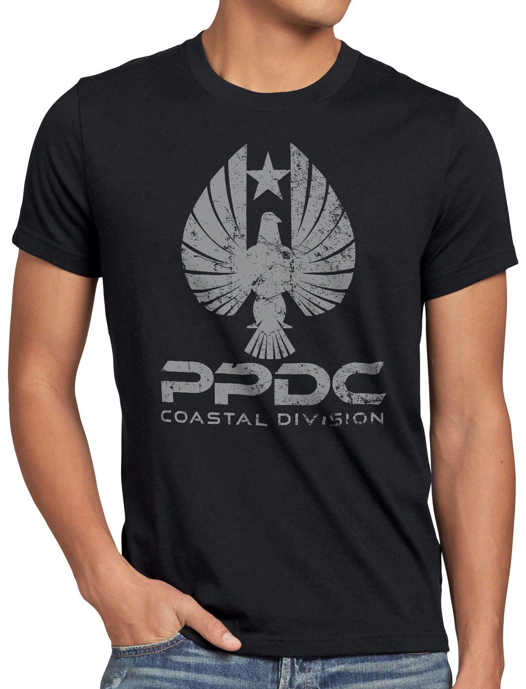 Pacific style3 schwarz T-Shirt abwehr Herren Print-Shirt kaiju Defense Pan
