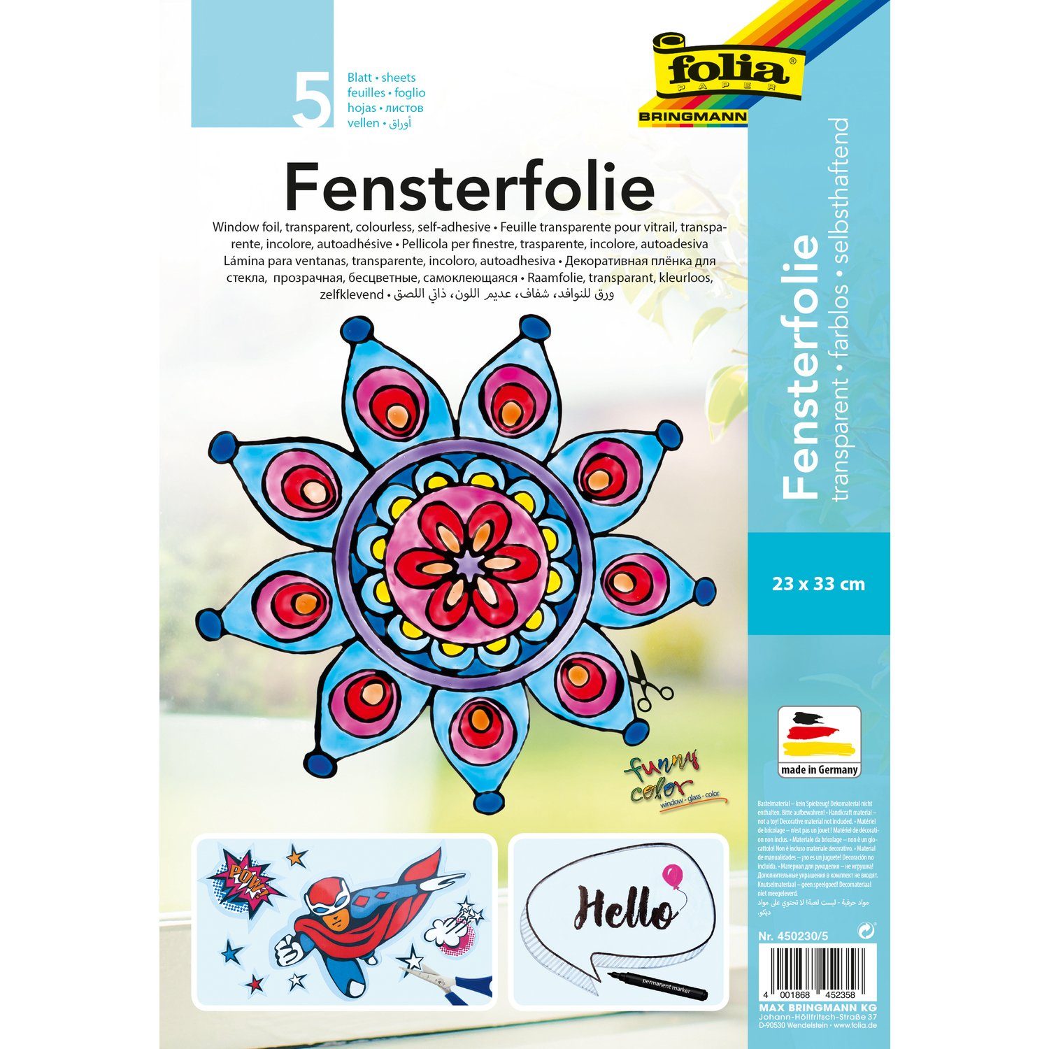 Folia Fensterfolie 450230/5, transparent, 23 x 33 cm, farblos, selbsthaftend