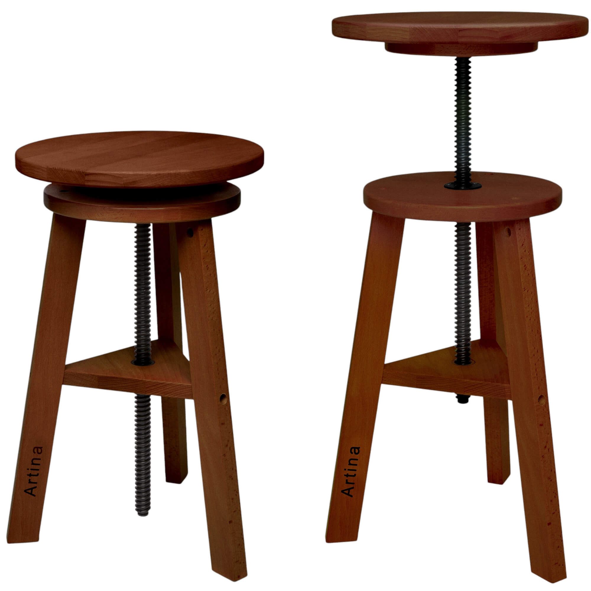 Artina Hocker Arles Malhocker, Ø30cm, Nussbaum, Drehhocker, höhenverstellbar, Holz, Drehbar, stufenlose Höhenverstellung