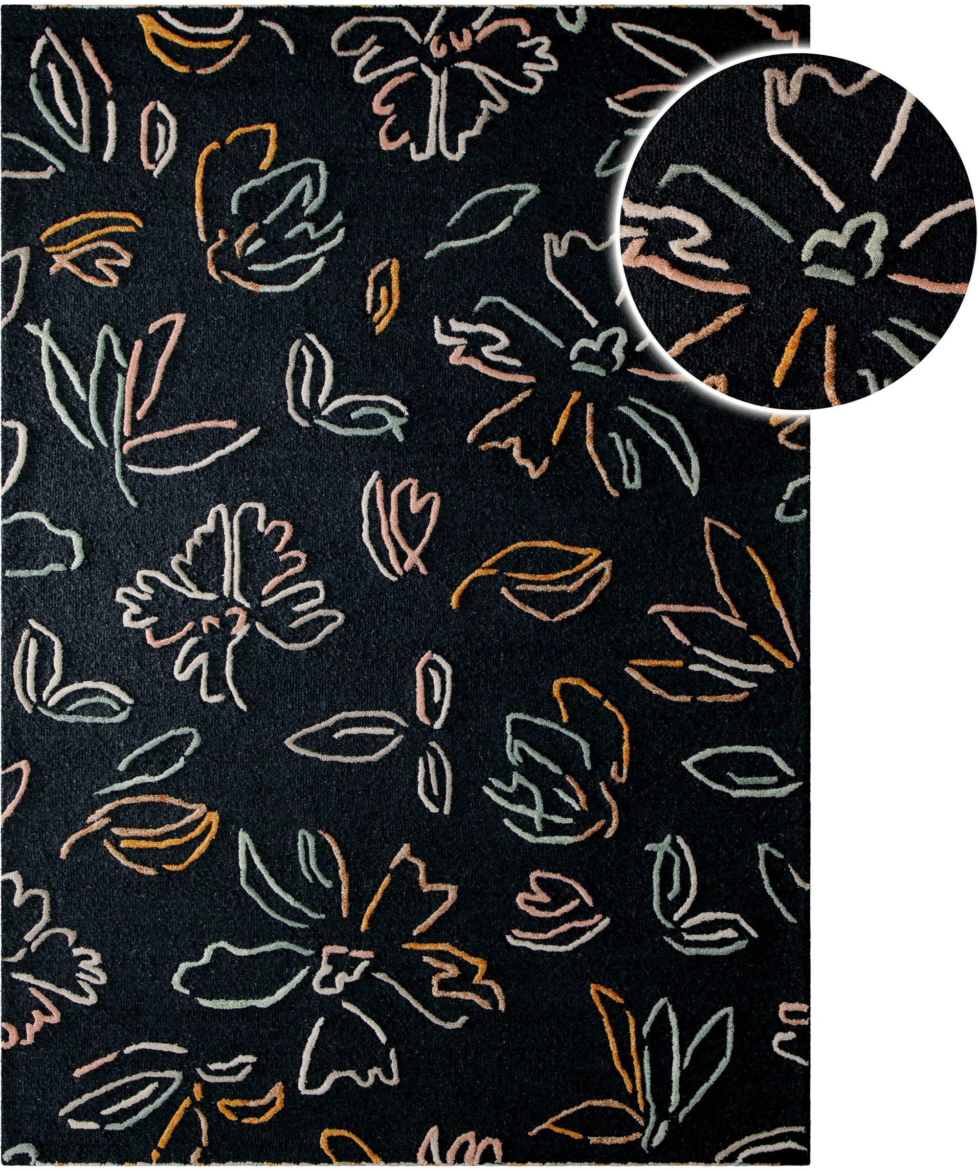 Wecon home Teppich Vee, rechteckig, Höhe: 10 mm, Wollteppich, floral, hochwertig, pflegeleicht, modern, handgetuftet
