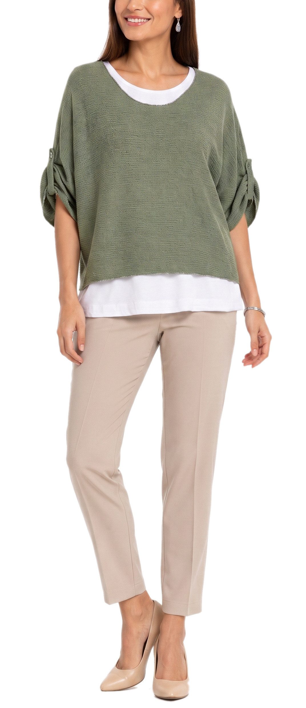 dy_mode Blusenshirt Damen Blusenshirt Oberteil 2-in-1 Lagenlook Shirt Fledermausärmel 2-teilige Set, inkl. Halskette, Fledermausärmel – Bild 3 von 5