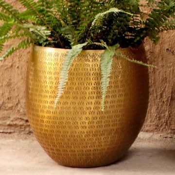 Casa Moro Pflanzkübel Orientalischer Blumentopf Vega Gold Aluminium Pflanzgefäß gehämmert (Metall Pflanztopf Übertopf - Pflanzentopf), Kunsthandwerk mit Hammerschlag verziert