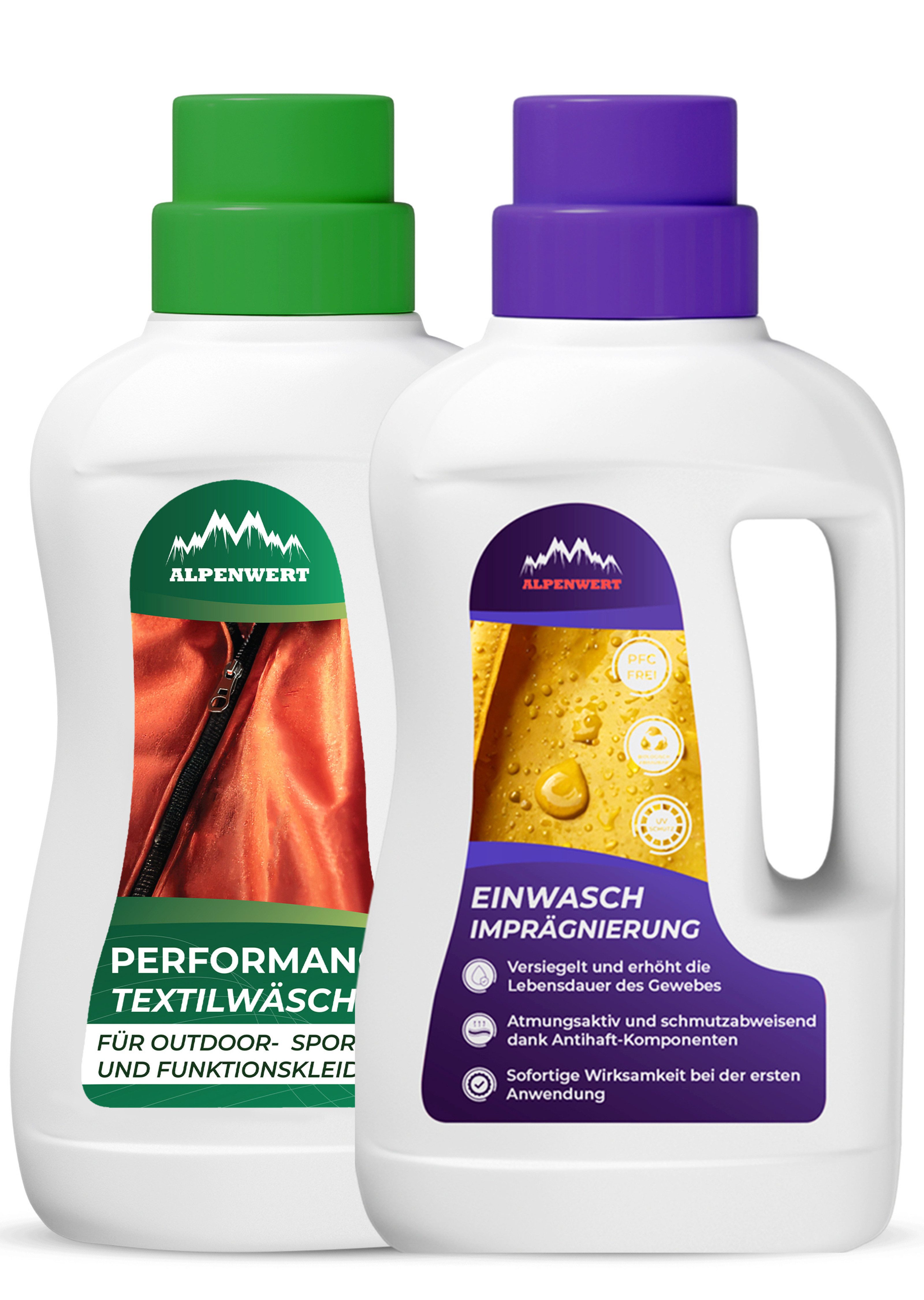 Alpenwert Waschimprägnierung & Sportwaschmittel für Outdoor & Funktionskleidung Spezialwaschmittel (2-in-1 Pflegeset für Reinigung & Imprägnierung)