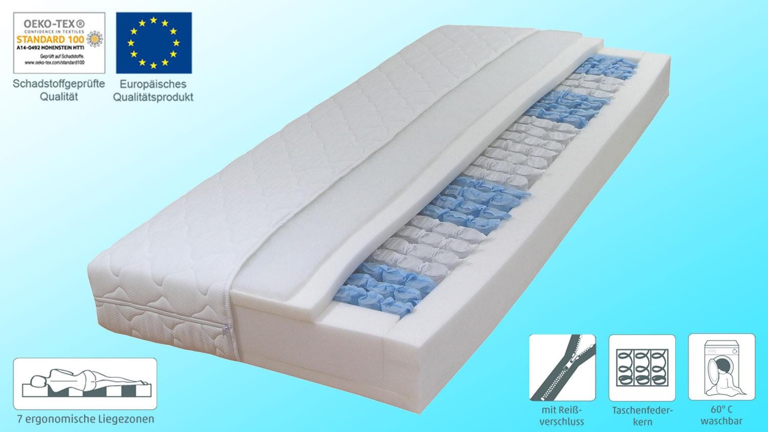 Taschenfederkernmatratze Matratze T100 Taschenfederkern 90x200 cm, Sun Garden, 20 cm hoch