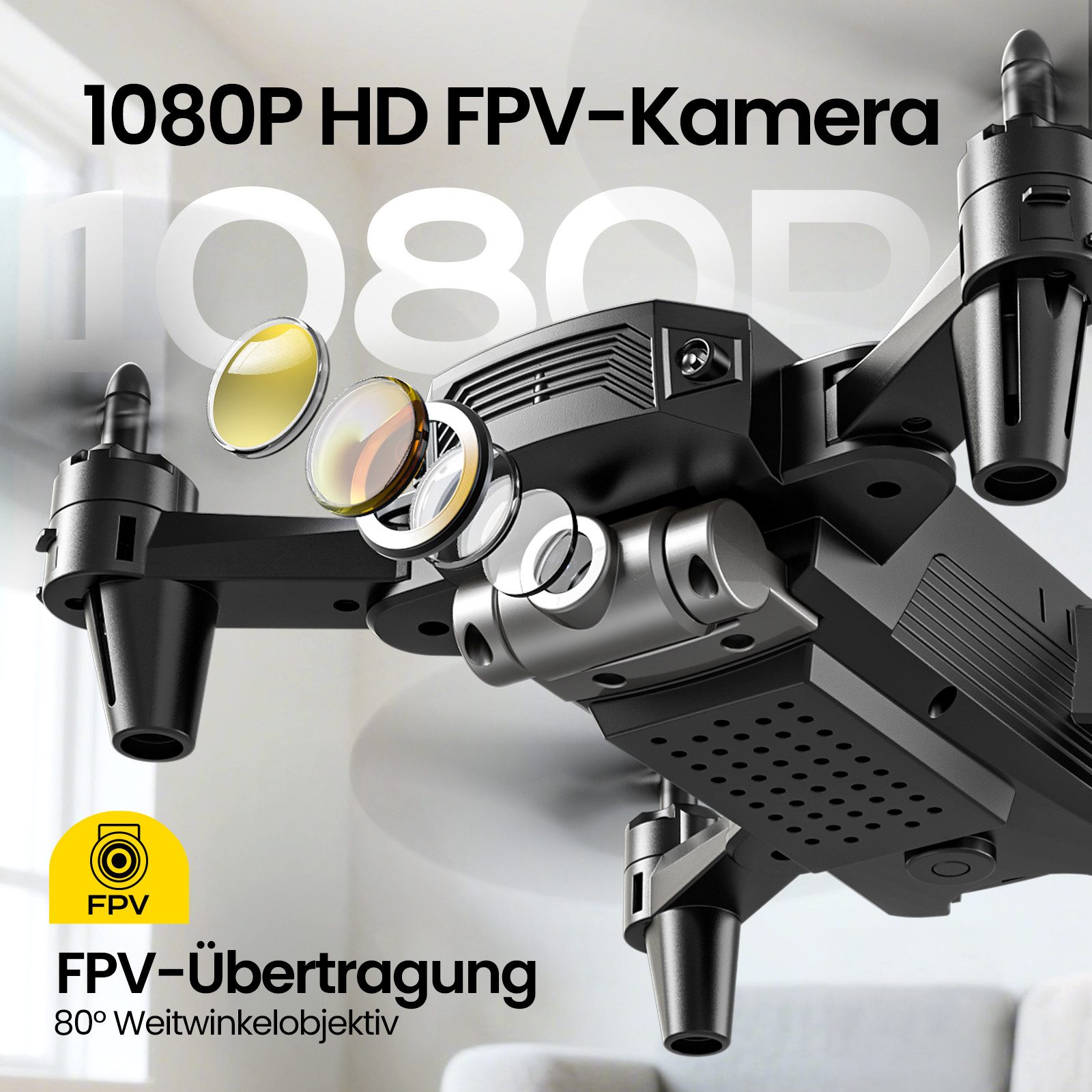 DEERC Mini, mit 1080P Kamera für Kinder, optischem Fluss, faltbar Drohne (FPV-Übertragung & Smarte Steuerung, bis 20min Flugzeit)