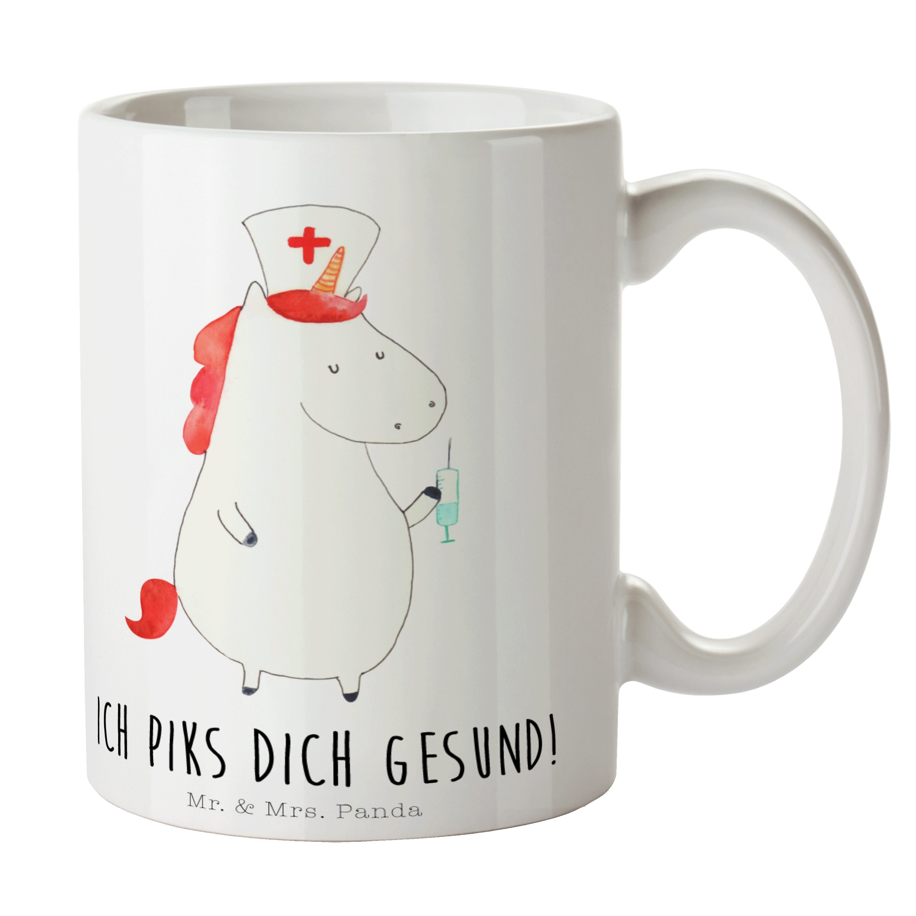 Mr. & Mrs. Panda Tasse Einhorn Krankenschwester - Weiß - Geschenk, Pegasus, Kaffeebecher, Ei, Keramik