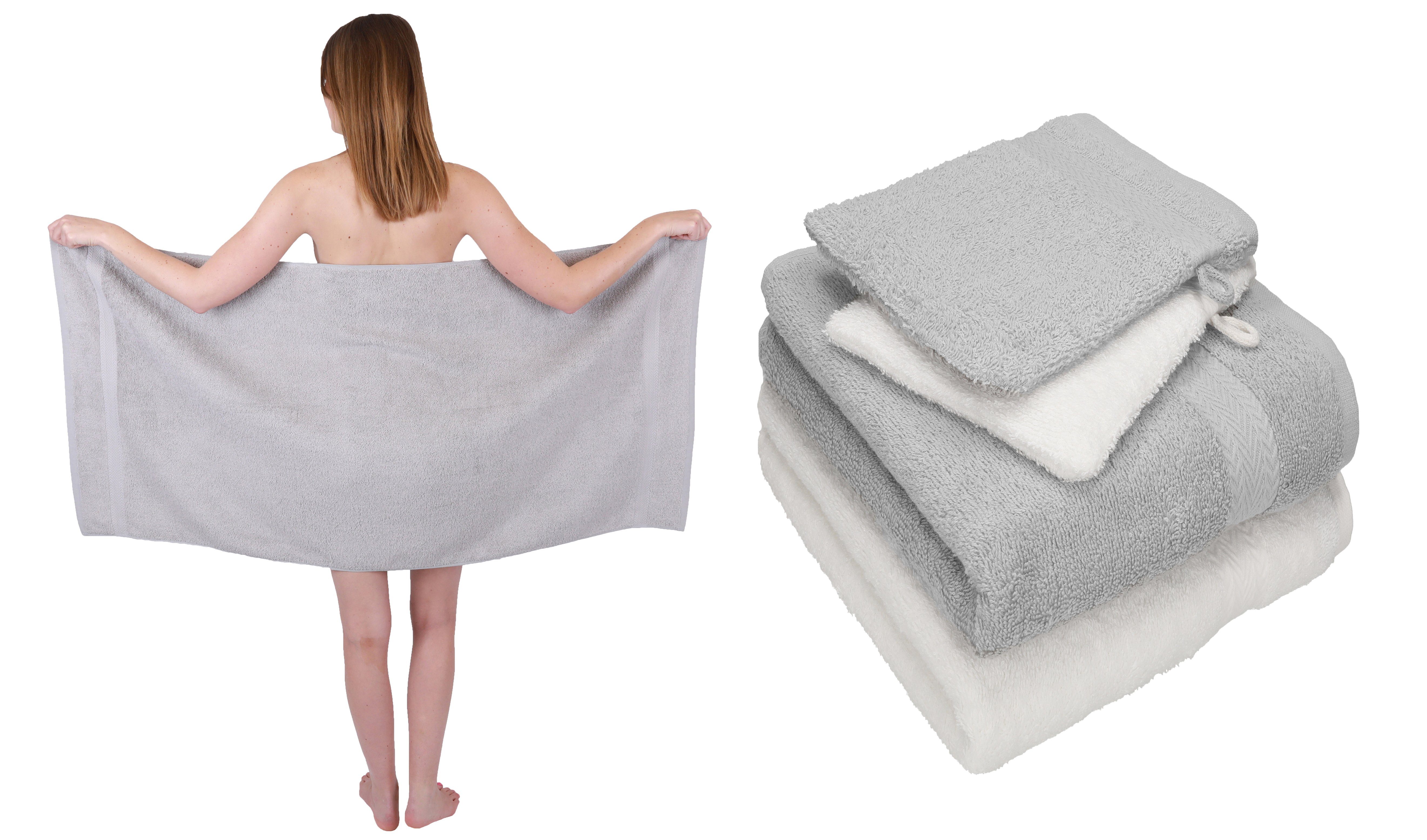 Betz Handtuch Set 5 TLG. Handtuch Set Single Pack 100% Baumwolle 1 Duschtuch 2 Handtücher 2 Waschhandschuhe, 100% Baumwolle silbergrau-weiß