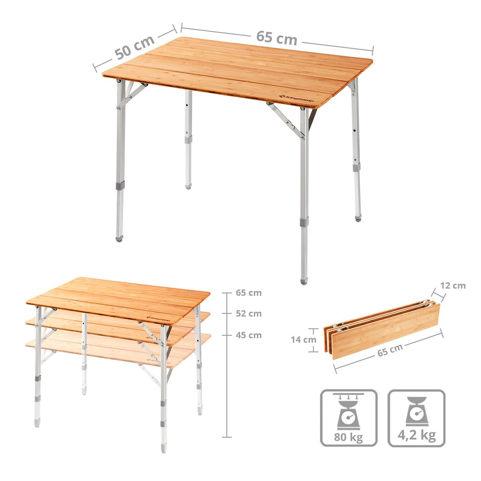 KingCamp Campingtisch Bambus Falt Tisch Camping Klapptisch - Garten Alu