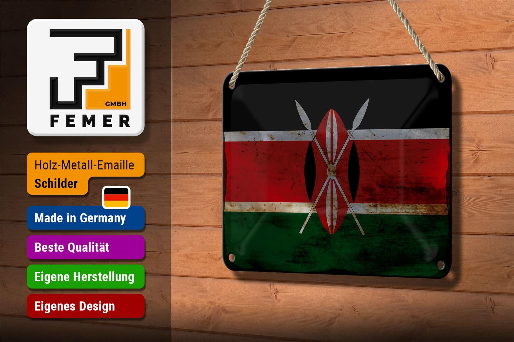 Femer GmbH Metallschild Flagge Kenia 18x12cm Flag of Kenya Rost, (1 St), gewölbte Oberfläche, abgerundete Ecken, umgeschlagene Kanten