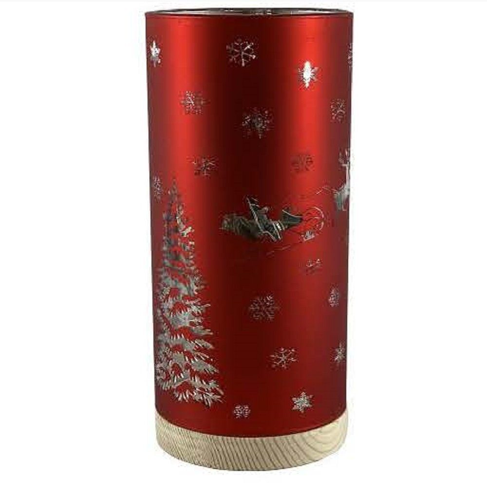 20x9cm SA302 15er Glas Timer "Weihnachtsmotiv" LED Tischleuchte rotes Windlicht STAR